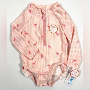 NWT JUST ONE YOU BY CARTER’S Flamingo Striped UPF 50+ Zip Front One Piece 9M